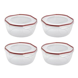 sterilite ultra-seal 8.1 qt bowl, large airtight food storage container, latching lid, microwave and dishwasher safe, clear with red gasket, 4-pack