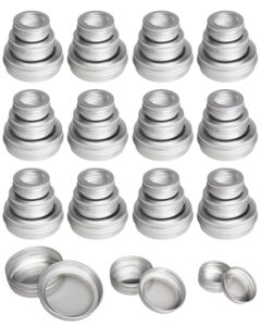 ljy 48 pieces round metal tins empty aluminum cans storage containers screw lids with clear window, mixed sizes