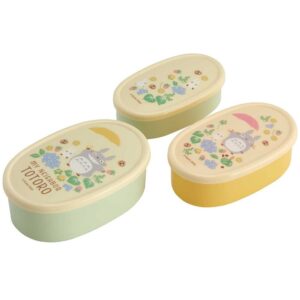 skater my neighbor totoro food storage container with lids 3pc set - authentic japanese design - durable, dishwasher safe - flower field