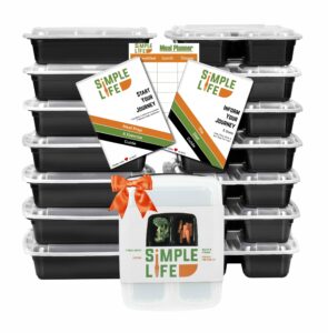 meal prep haven stackable reusable 3 compartment food containers with lids, set of 7