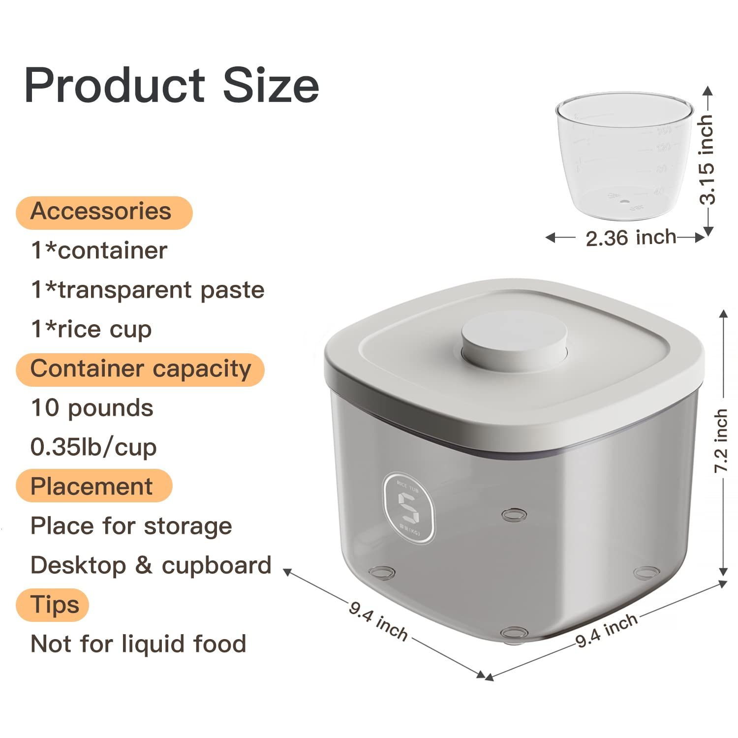 LivLab Rice Dispenser,5.28 Qt/5 L/10 Lbs Food Storage Container with Measuring Cup Food Cereal Container Bins Household for Pet Food Organization…