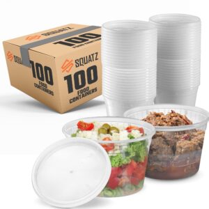 squatz 100 microwavable food container - 16oz translucent meal box storage with lids, ideal for storing soups, condiments, sauces, dressing, salads, fruit, baby food, healthy snacks, and leftovers