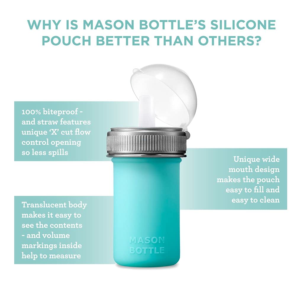 Mason Bottle Silicone Squeeze Pouch - Lightweight, Bite-Proof, Soft Food and Liquid Friendly, BPA & BPS Free, Dishwasher Safe, Made in The USA (8 Ounce, Teal) (8 OZ, Teal)