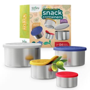 SIMPLY PEP Stainless Steel Container with lids Kids Lunch Containers - Set of 4 Stainless Steel Snack Containers Dip Containers For Lunches Metal Kids Lunch Box Container