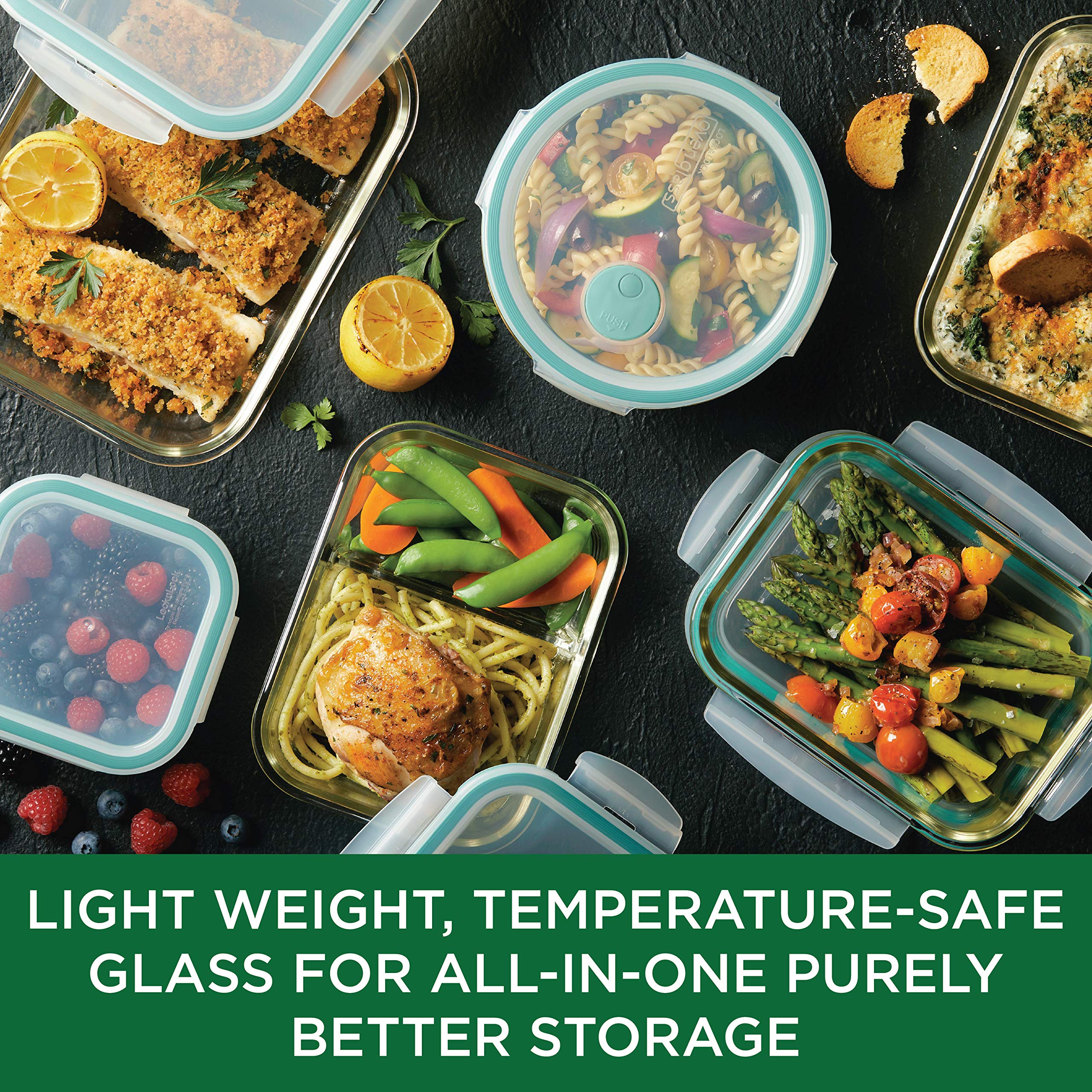 LOCK & LOCK Purely Better Glass Food Storage Container with Lid, Rectangle-14 oz, Clear