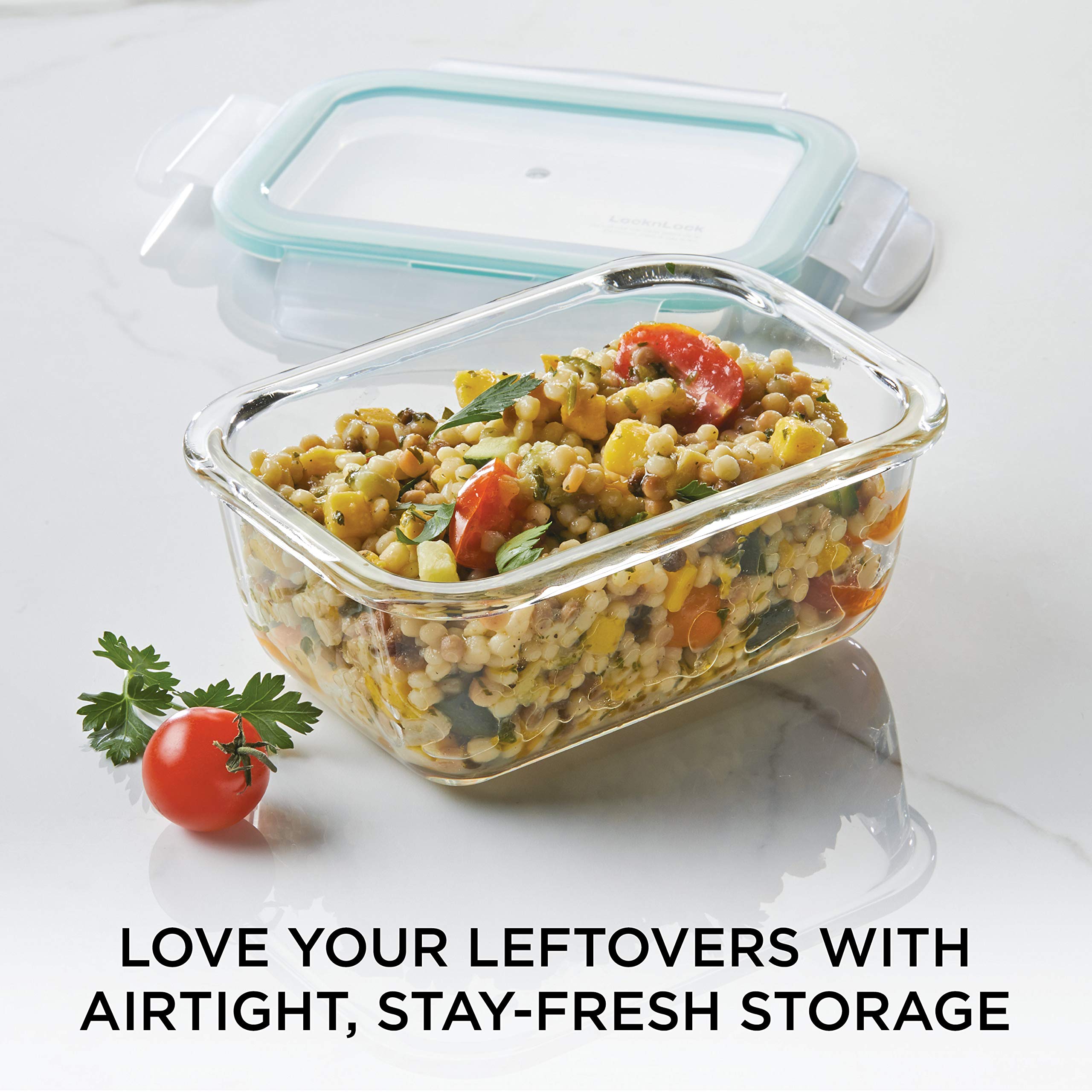 LOCK & LOCK Purely Better Glass Food Storage Container with Lid, Rectangle-14 oz, Clear