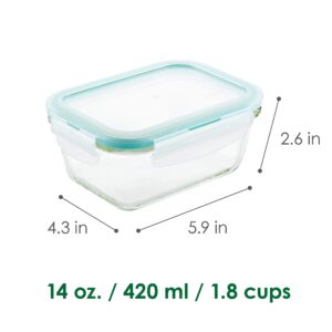 LOCK & LOCK Purely Better Glass Food Storage Container with Lid, Rectangle-14 oz, Clear
