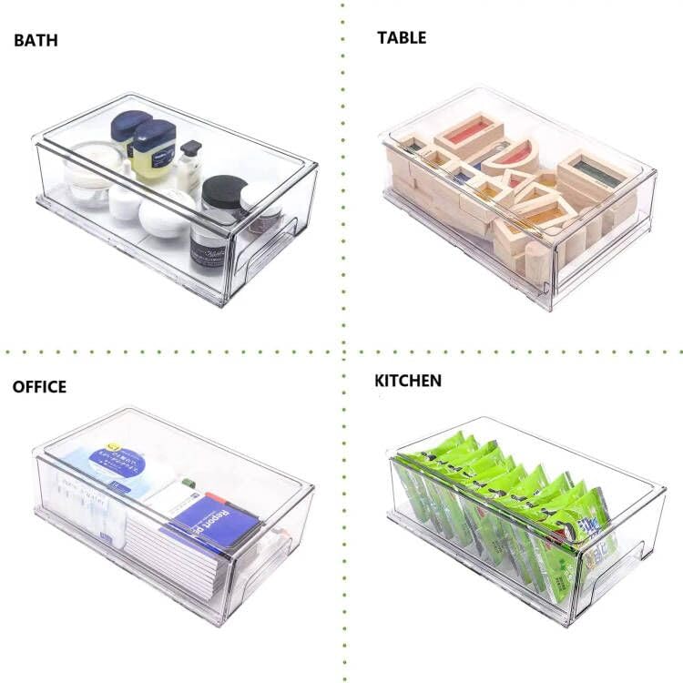 Mano 2Pack Clear Fridge Drawers Pull Out Stackable Refrigerator Drawer Organizer Bins Pantry Storage Box Plastic Food Containers for Kitchen Bathroom Office Closet (2pack-Large)