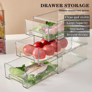 Mano 2Pack Clear Fridge Drawers Pull Out Stackable Refrigerator Drawer Organizer Bins Pantry Storage Box Plastic Food Containers for Kitchen Bathroom Office Closet (2pack-Large)