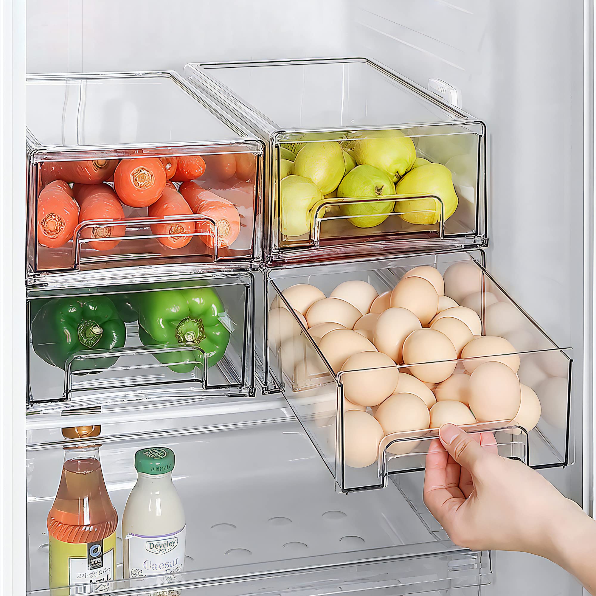 Mano 2Pack Clear Fridge Drawers Pull Out Stackable Refrigerator Drawer Organizer Bins Pantry Storage Box Plastic Food Containers for Kitchen Bathroom Office Closet (2pack-Large)