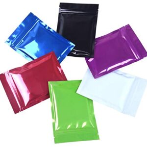 100PCS Reuseable Aluminum Foil Self Sealing Zip Mylar Packing Pouch Package Bags Heat Seal Food Storage Bag with Tear Notches Food Grade Pouches Bag for Candy Tea Sugar (Color Random) (7.5x10cm)