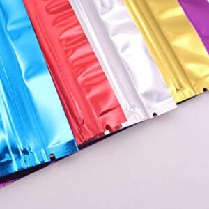 100PCS Reuseable Aluminum Foil Self Sealing Zip Mylar Packing Pouch Package Bags Heat Seal Food Storage Bag with Tear Notches Food Grade Pouches Bag for Candy Tea Sugar (Color Random) (7.5x10cm)