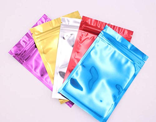 100PCS Reuseable Aluminum Foil Self Sealing Zip Mylar Packing Pouch Package Bags Heat Seal Food Storage Bag with Tear Notches Food Grade Pouches Bag for Candy Tea Sugar (Color Random) (7.5x10cm)