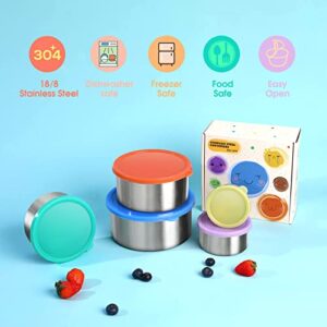 Stainless Steel Containers with Lids, Reusable Snack Containers for Kids, 18/8 Stainless Steel Lunch Box Containers, Leakproof, Premium Silicone, Easy Open Food Containers - 13oz, 7oz, 3oz