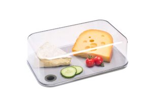 mepal, modula cheese dome for cheddar or parmesan including transparent dome and cutting board, airtight, portable, bpa free, holds 95 oz, 1 count
