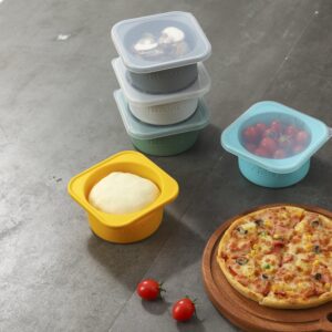 KEVJES Stackable Silicone Artisan Pizza Dough Proofing Proving Containers with Lids-3 pack-500ml portion (1Space Gray+1Green+1Yellow)