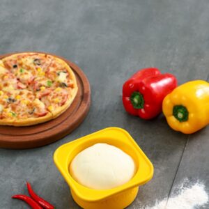 KEVJES Stackable Silicone Artisan Pizza Dough Proofing Proving Containers with Lids-3 pack-500ml portion (1Space Gray+1Green+1Yellow)