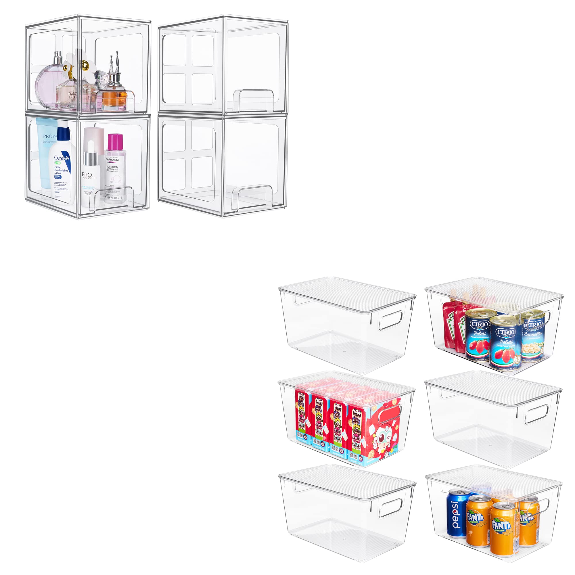 Vtopmart 4Pack Stackable Storage Drawers and 6Pack Clear Storage Bins with Lids