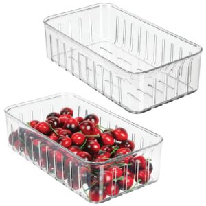 mdesign plastic food container cabinet storage organizer shallow bin w/ open vents for kitchen, pantry, refrigerator organization - holds fruit, vegetables, cheese - ligne collection - 2 pack - clear