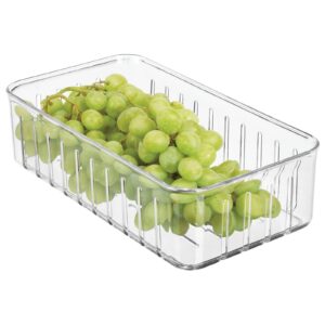 mDesign Plastic Food Container Cabinet Storage Organizer Shallow Bin w/ Open Vents for Kitchen, Pantry, Refrigerator Organization - Holds Fruit, Vegetables, Cheese - Ligne Collection - 2 Pack - Clear