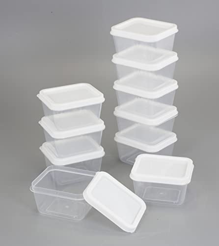 ZENVY 50 Pack Mini Reusable 2oz Containers | Includes 50 Plastic 2oz Food Containers and Lids | For Sauces, Dips, Crafts & More (White, Rectangle)