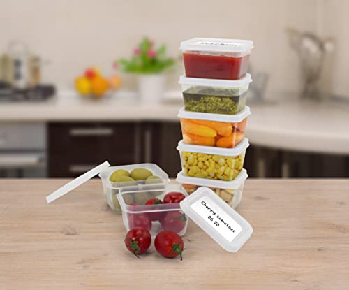 ZENVY 50 Pack Mini Reusable 2oz Containers | Includes 50 Plastic 2oz Food Containers and Lids | For Sauces, Dips, Crafts & More (White, Rectangle)