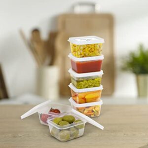 ZENVY 50 Pack Mini Reusable 2oz Containers | Includes 50 Plastic 2oz Food Containers and Lids | For Sauces, Dips, Crafts & More (White, Rectangle)