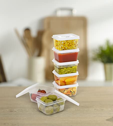 ZENVY 50 Pack Mini Reusable 2oz Containers | Includes 50 Plastic 2oz Food Containers and Lids | For Sauces, Dips, Crafts & More (White, Rectangle)