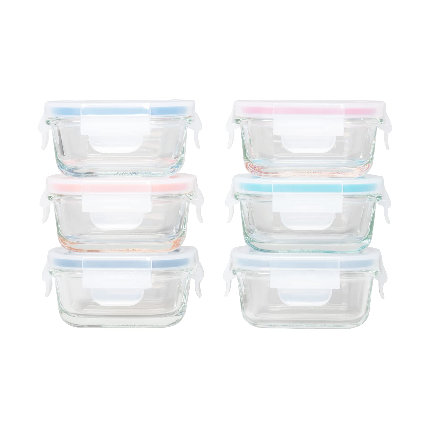 GENICOOK Borosilicate Glass Small Baby-Size Meal and Food Storage Containers, Rectangular Shape - 12 pc Set (6 Containers - 6 Matching Lids)