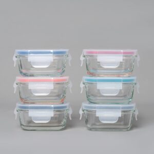 GENICOOK Borosilicate Glass Small Baby-Size Meal and Food Storage Containers, Rectangular Shape - 12 pc Set (6 Containers - 6 Matching Lids)