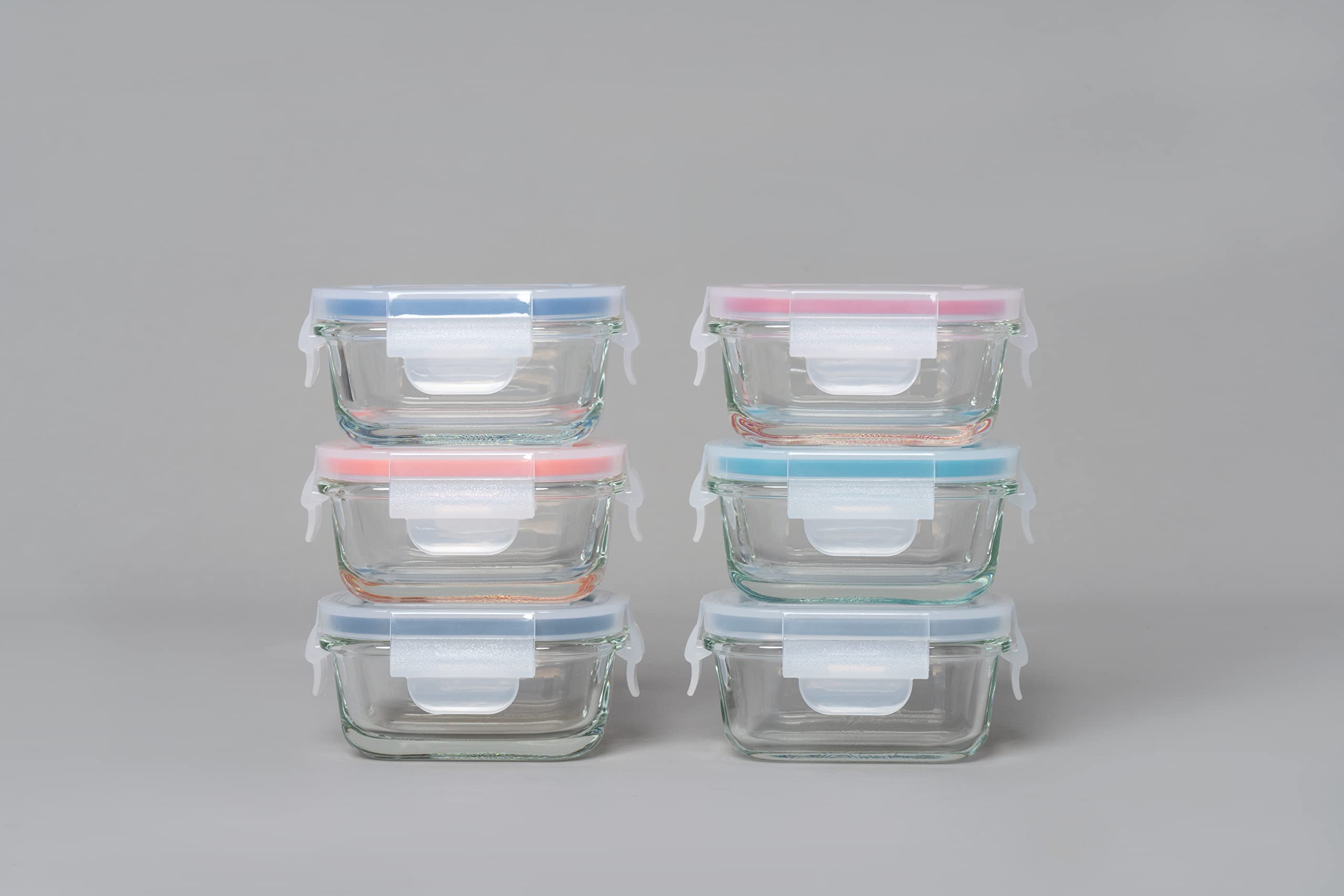 GENICOOK Borosilicate Glass Small Baby-Size Meal and Food Storage Containers, Rectangular Shape - 12 pc Set (6 Containers - 6 Matching Lids)