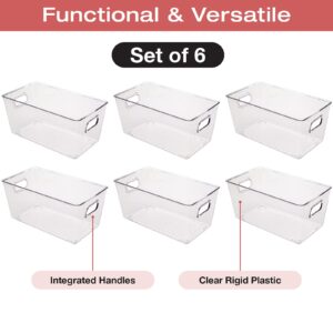 Excello Global Products 9.25" x 5.23" x 4.52" Rigid Plastic Clear Storage Bins for organizing and storing household goods, food, or Office supplies (Pack of 6)