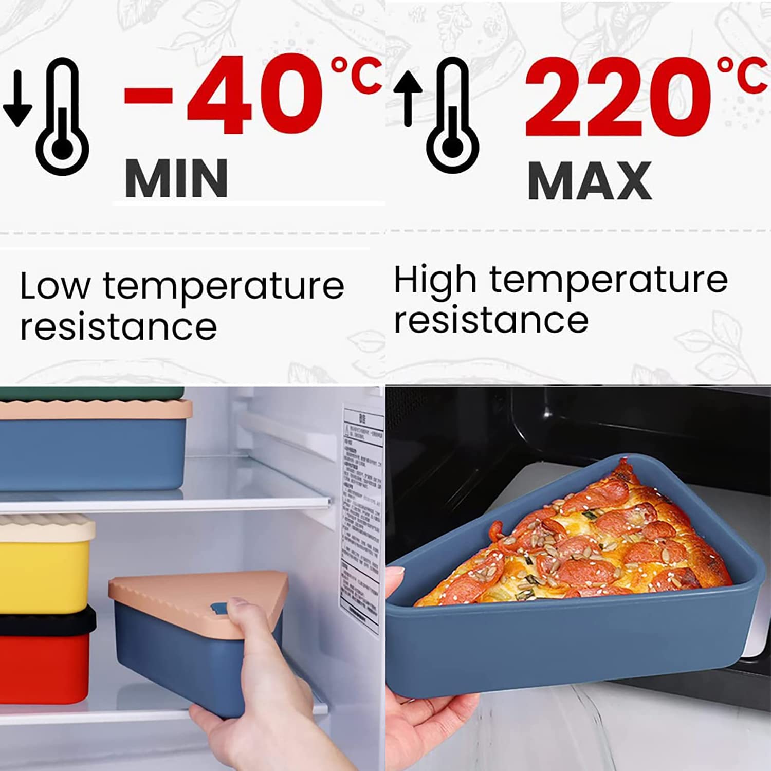 Gwydre Pizza Leftover Storage Container with 2 Pizza Trays,Reusable Pizza Slicone Container,Silicone Food Container Lunch Box Withstand Temperature in -40~200℃ (Blue&pink, 9inch)
