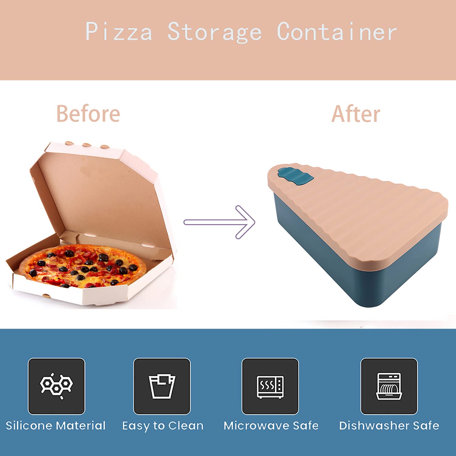 Gwydre Pizza Leftover Storage Container with 2 Pizza Trays,Reusable Pizza Slicone Container,Silicone Food Container Lunch Box Withstand Temperature in -40~200℃ (Blue&pink, 9inch)