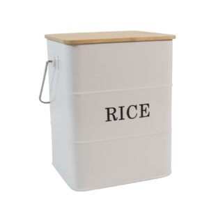 gdfjiy rice container metal rice storage bin, rice storage box with airtight bamboo lid & scoop, food storage container for rice flour soybean grain cereal (cream white)