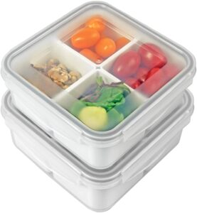 carrotez food storage containers, 4 compartment portion control container, snack container for adults, meal prep container, reusable, microwave safe, 4.6 cup (1100ml), pack of 2