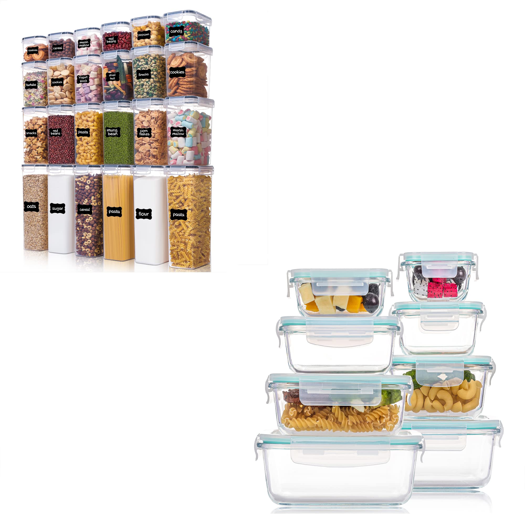 Vtopmart 24 Pcs Airtight Food Containers and 8 Pack Glass Food Storage Containers