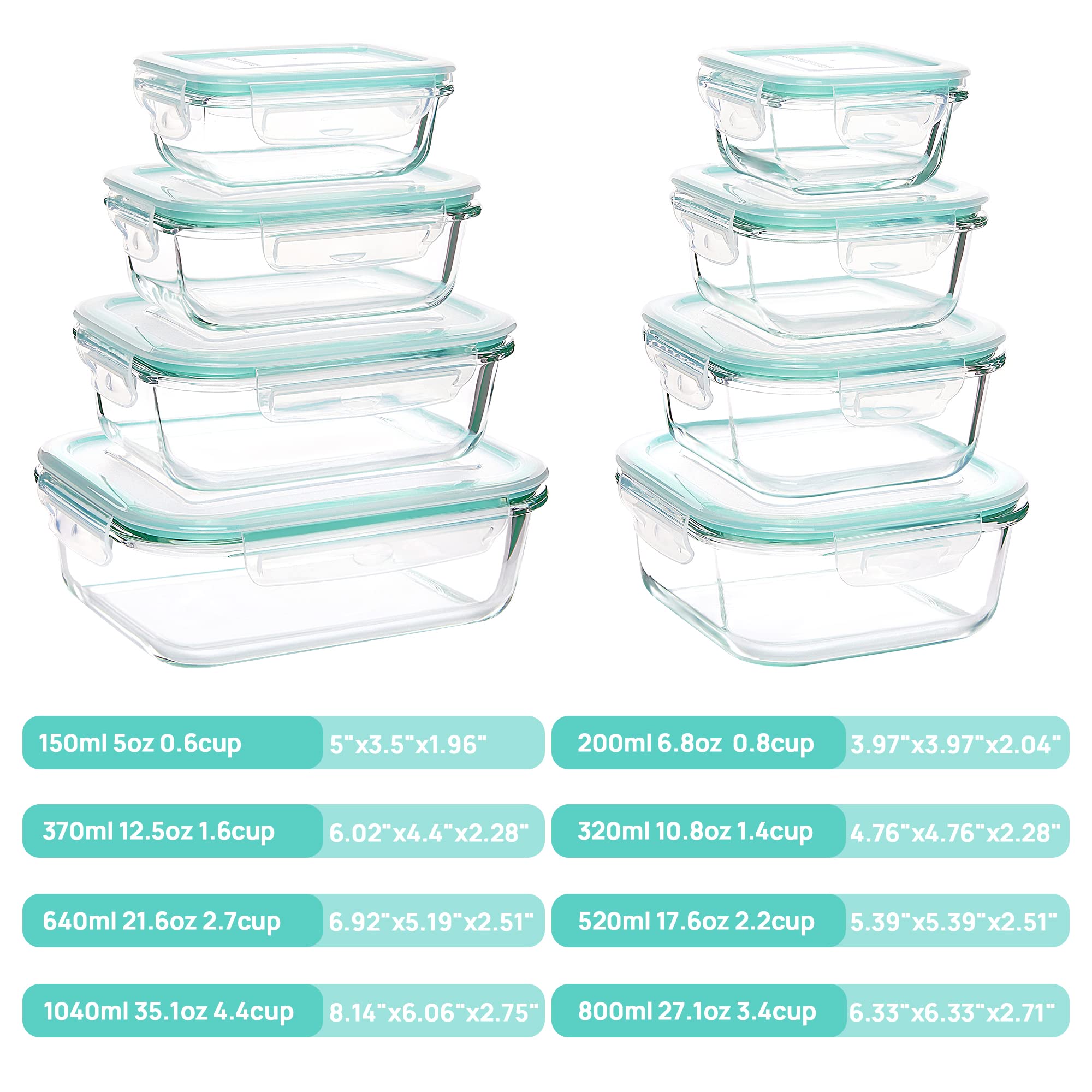 Vtopmart 24 Pcs Airtight Food Containers and 8 Pack Glass Food Storage Containers