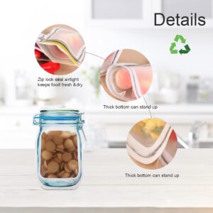 Enkrio 30Pcs Mason Jar Zipper Bags Reusable Snack Bags Portable Food Storage Snack Zipper Bags Food Saver Storage Bags Zipper Sealed Bags for Kitchen Travel Camping Picnic Organizer (5S 8M 12L 5T)