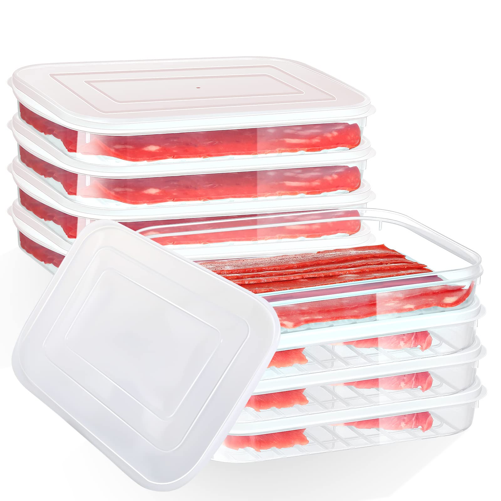 Nuenen 8 Pack Bacon Keeper Plastic Deli Meat Saver Airtight Cheese Cold Cuts Food Storage Containers with Lids for Refrigerators Fridge Shallow Low Profile Cookie Holder