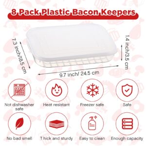 Nuenen 8 Pack Bacon Keeper Plastic Deli Meat Saver Airtight Cheese Cold Cuts Food Storage Containers with Lids for Refrigerators Fridge Shallow Low Profile Cookie Holder