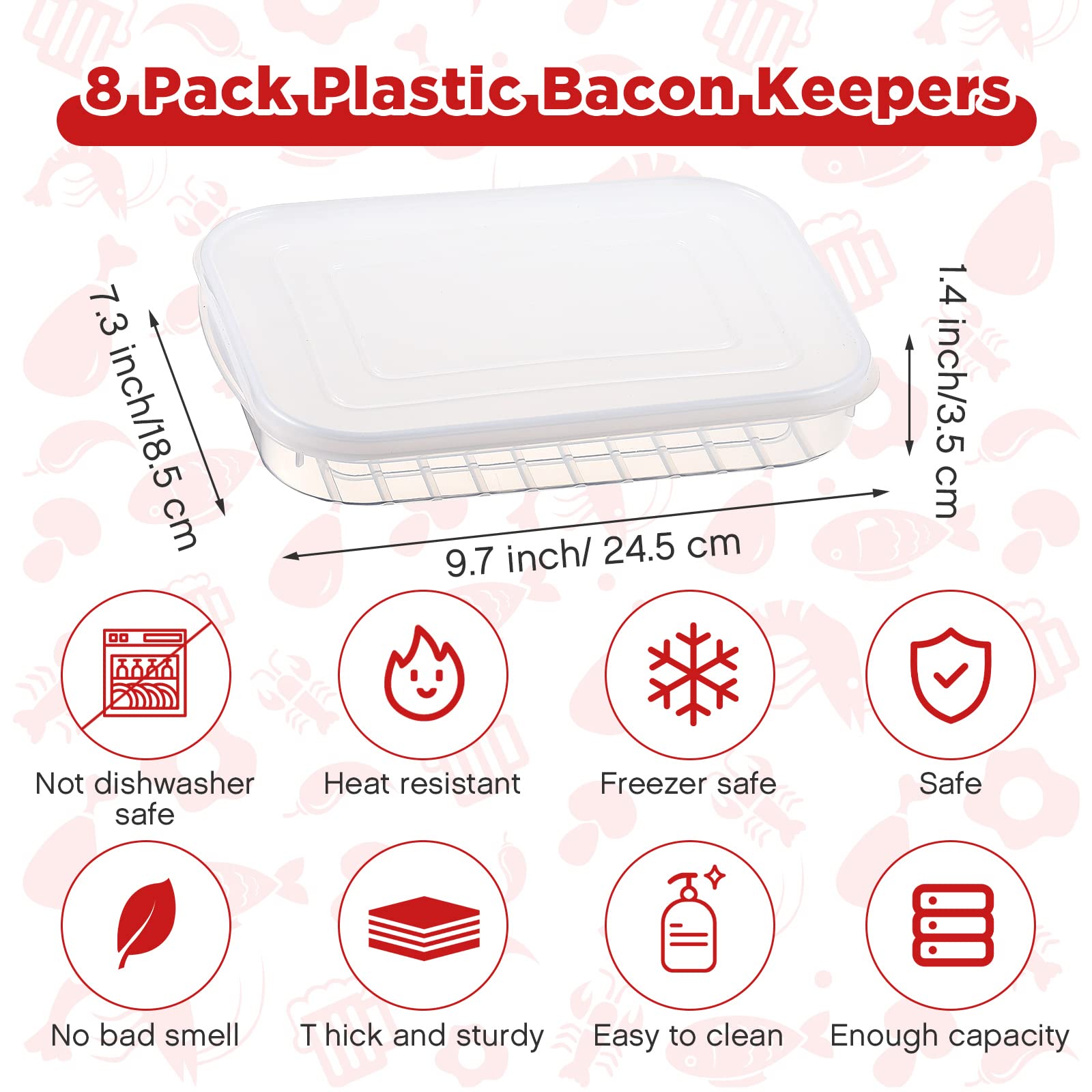 Nuenen 8 Pack Bacon Keeper Plastic Deli Meat Saver Airtight Cheese Cold Cuts Food Storage Containers with Lids for Refrigerators Fridge Shallow Low Profile Cookie Holder