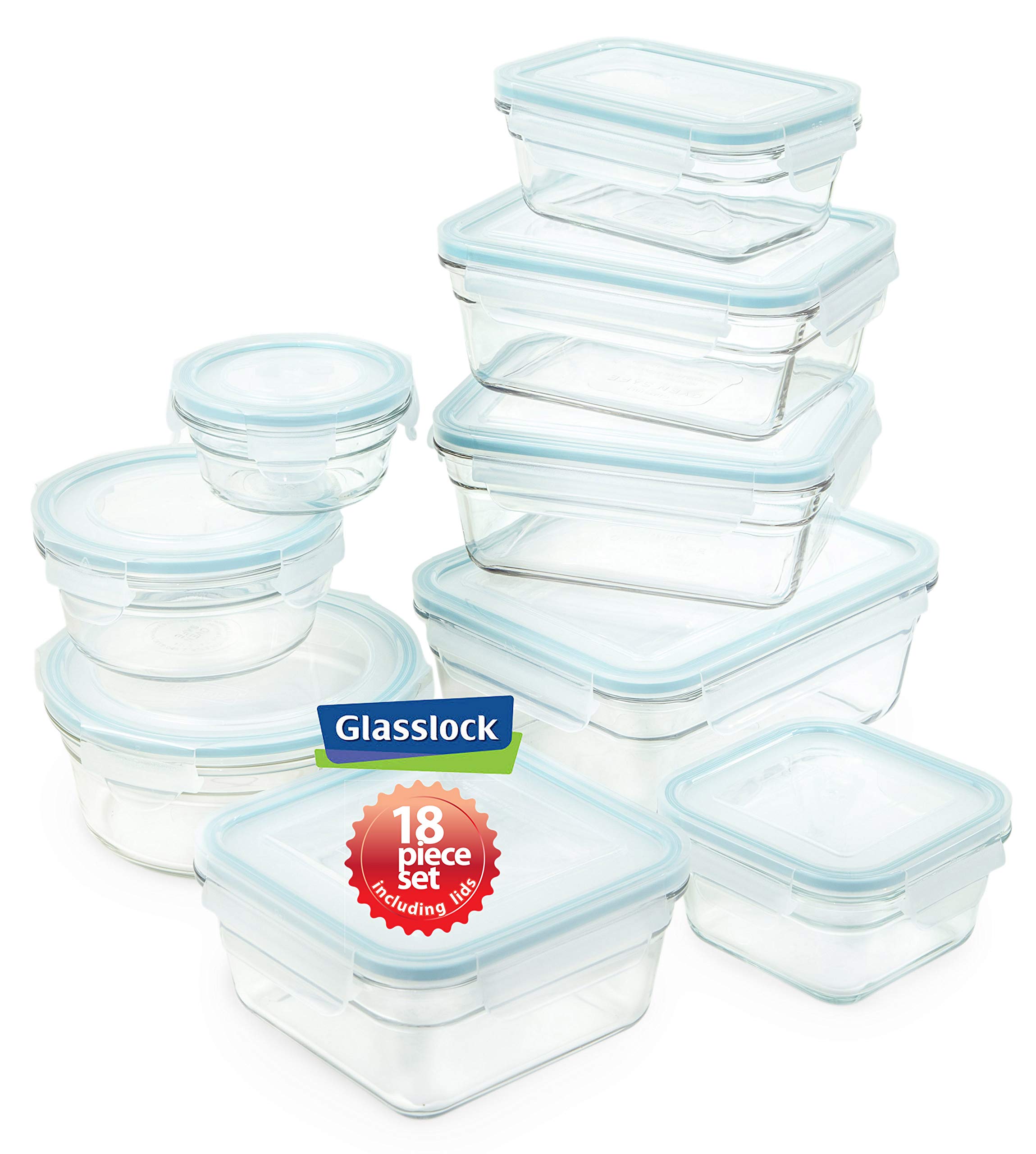 Snaplock Lid Tempered Glasslock Storage Container Airtight 18pc Set Anti Spill Microwave & Oven Safe BPA Free