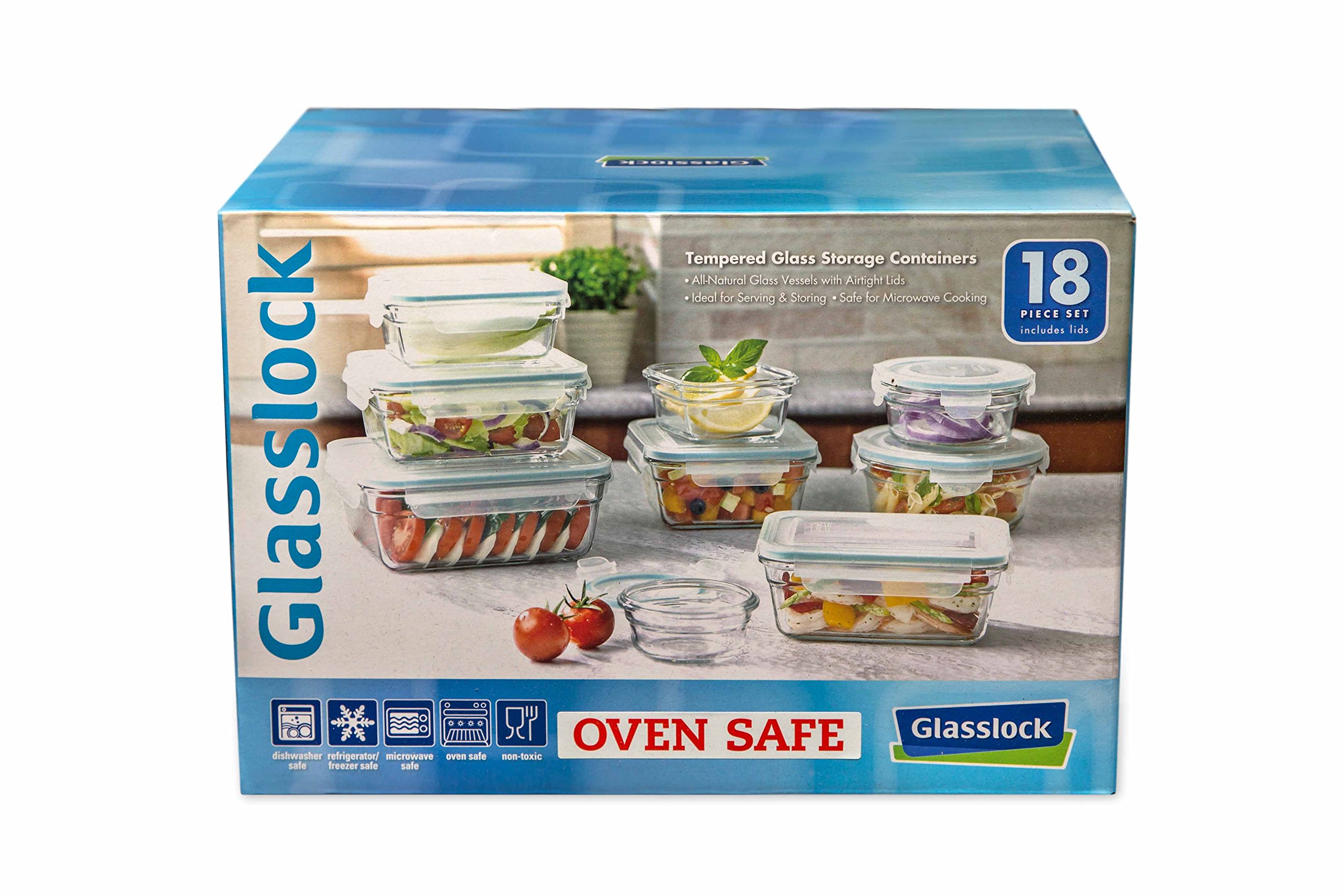 Snaplock Lid Tempered Glasslock Storage Container Airtight 18pc Set Anti Spill Microwave & Oven Safe BPA Free