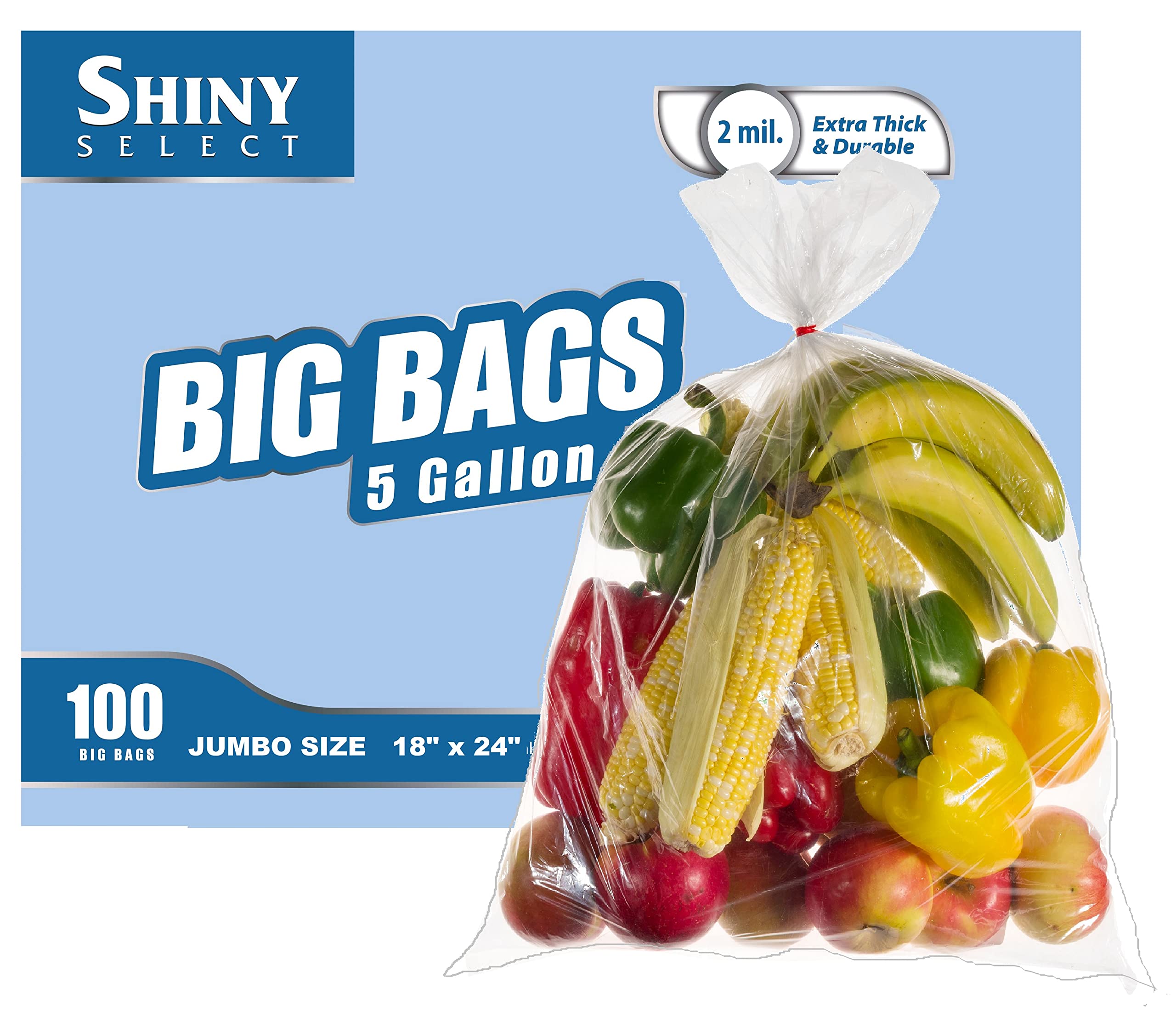 [ Pack of 100 ] 5 Gallon Bucket Liner Bags for Marinating and Brining - 2 MILL THICK- BPA FREE - ''18x24'' - Poly Bags, Food Grade, BPA Free, X-Large BIG Bags for Food Storage, Freezer, Meat, Seasonal