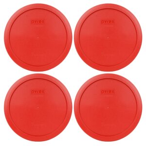 pyrex 7402-pc 6/7 cup poppy red round plastic food storage lid - 4 pack made in the usa