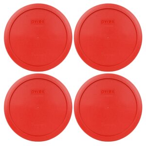 Pyrex 7402-PC 6/7 Cup Poppy Red Round Plastic Food Storage Lid - 4 Pack Made in the USA