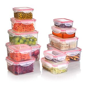 sealco food storage containers with lids – 12 pack set (24 pieces total) -reusable plastic containers – bpa-free, stackable, microwave, dishwasher, freezer safe – airtight