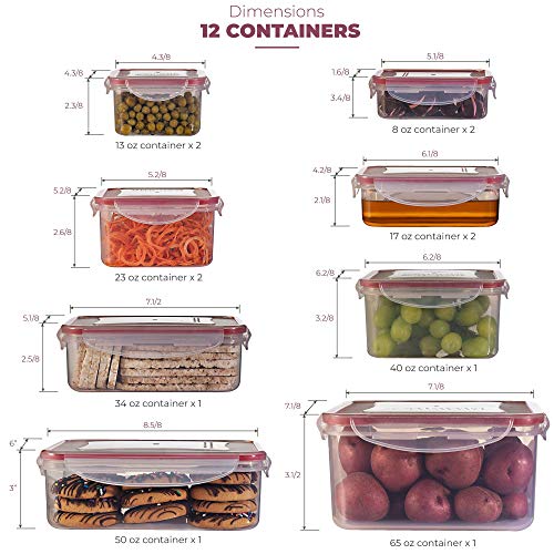 SEALCO Food Storage Containers with Lids – 12 Pack Set (24 Pieces Total) -Reusable Plastic Containers – BPA-Free, Stackable, Microwave, Dishwasher, Freezer Safe – Airtight