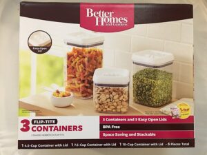better homes and gardens 3 container flip-tite containers, white